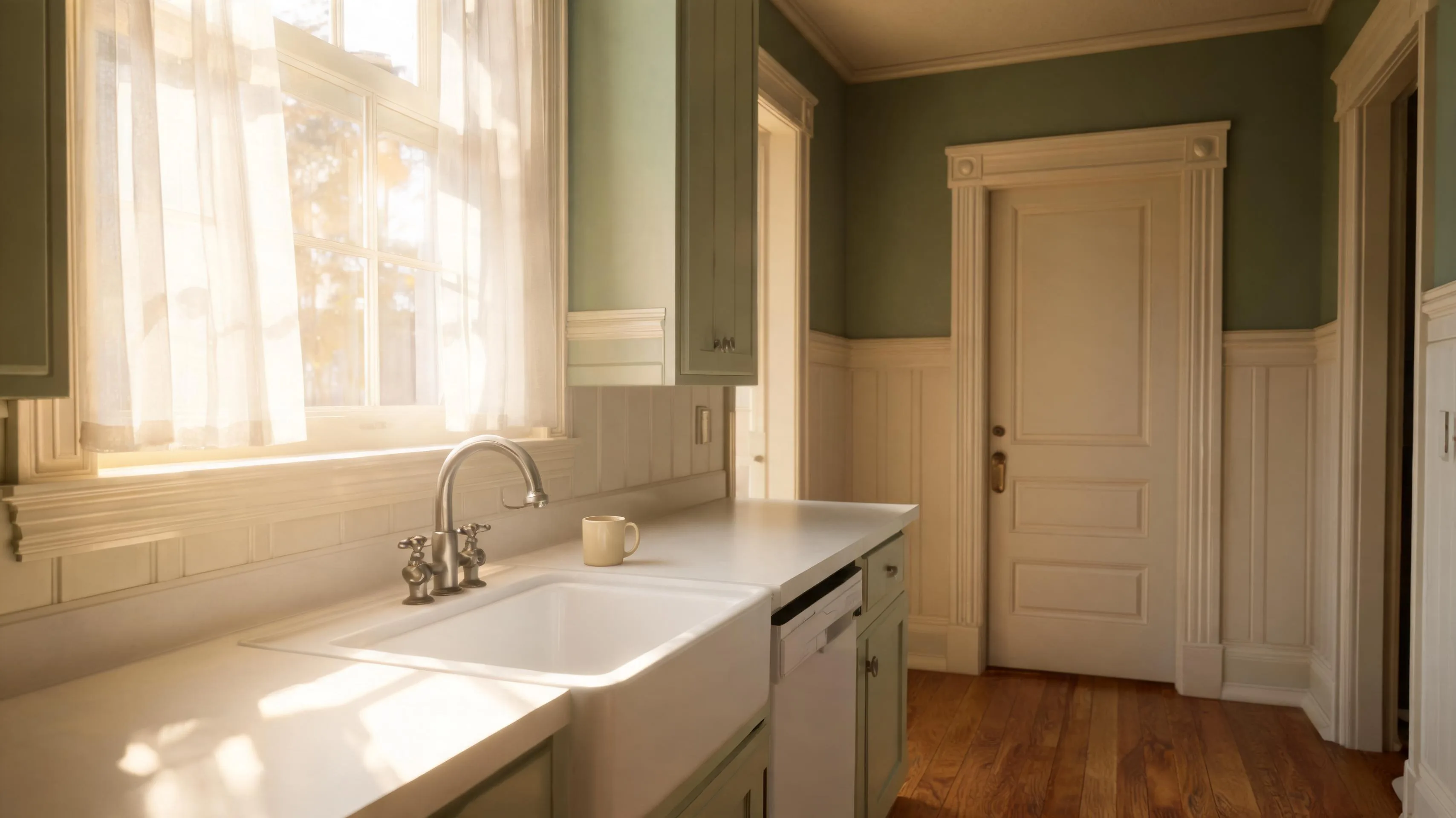Bright tidy kitchen with clear counters and morning light